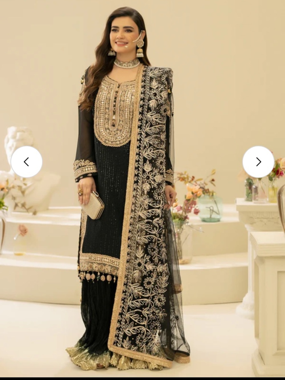 Embroidered Black & Gold Formal Anarkali with Dupatta